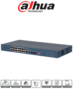 Switch Dahua DH-CS4218-16ET-240 de 18 Puertos/Administrable/Gigabit Ethernet 10/100/1000/7.2 GBIT/S/Negro