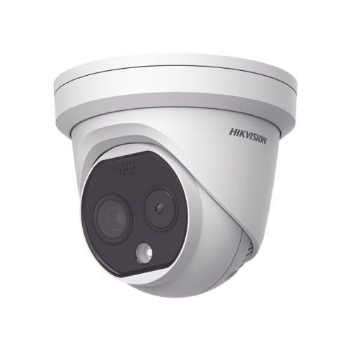 Camara Turret IP Dual Hikvision/ Termica 1.8 MM/ Optico 2 MM/ Deteccion de Personas 53 MTS/ Termometrica/ Deteccion de Temperatura/ Sirena y Luz/ Micro SD 32 GB Incluida, DS-2TD1217-2/QA