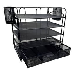 Organizador Nextep NE-169X De Malla Metalica / Con 7 Secciones / Para Documentos / Incluye Cajon Y Portalapices / Negro