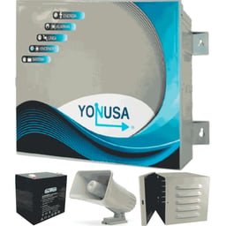 Kit De Energizador Yonusa Anti Plantas O Alta Frecuencia + Batería De Respaldo De 12VDC A 4.5 Ah, Sirena De 30W Y Gabinete Metálico / 1000V / 10,000 MTS Lineales / EY10000127AF + CBAT45AH + SD-30W + GMX-001