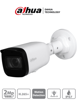 Camara IP Bullet Dahua IPC-HFW1230T1N-ZS 2MP/ Lente Motorizado 2.8-12MM/ H.265+/ IR de 50 MTS/ IP67/ POE