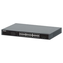 Conmutador Gigabit Ethernet POE+ Intellinet 561907 24 Puertos/2 SFP/30W/PTO 370W/Montaje En Rack de 19"/Color Negro