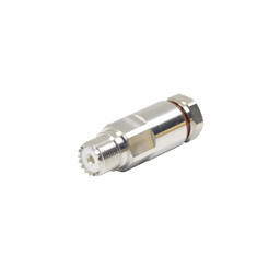 Conector UHF Hembra RF Industries, Ltd (SO-239) de Rosca para Cable LDF4-50A, Bronce Blanco, Plata, Teflón, RFU-520-H1