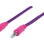 Cable de Audio Estereo 3.5 MM Macho a Macho Manhattan 352826 Textil de 1 Metro, Rosa/Morado