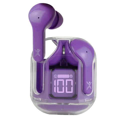 Audífonos Inalámbricos TWS Bluetooth Perfect Choice PC-117049, USB-C, Estuche Transparente, Color Morado