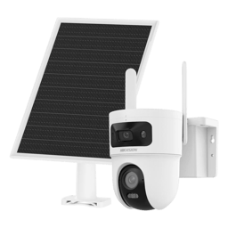 Kit Cámara IP All In One Doble Lente y Panel Solar Hikvision DS-2CFSP8-D/4G/LA de 4MPX/4mm/2.8mm/Batería de Respaldo de Litio (9000mAh)/Conexión 4G/Audio de Dos Vías/Dual Light/IP66/Micro SD