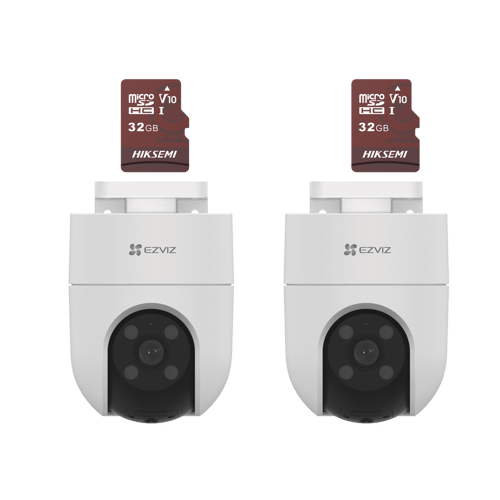 Kit de Cámaras WIFI Ezviz CS-H8C/KM2, Incluye 2 Piezas CS-H8C y 2 Piezas HS-TF-E1/ 32G/ Audio de Dos Vías/ Detección de Movimiento/ Luz Estroboscópica/ Sirena/ Exterior