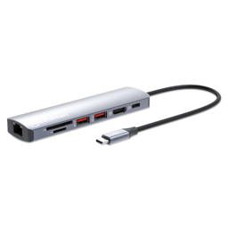 Docking Station USB-C Manhattan 153966 / 2x USB-A / 1x USB-C / 1x HDMI / 1x RJ-45 / 1x SD / 1x MicroSD / Color Gris