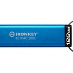Memoria USB-C 128GB Kingston IKKP200C/128GB Ironkey Keypad 200C, USB Tipo C/IP68/Color Azul