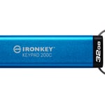 Memoria USB-C 32GB Kingston IKKP200C/32GB Ironkey Keypad 200C, USB Tipo C/IP68/Color Azul