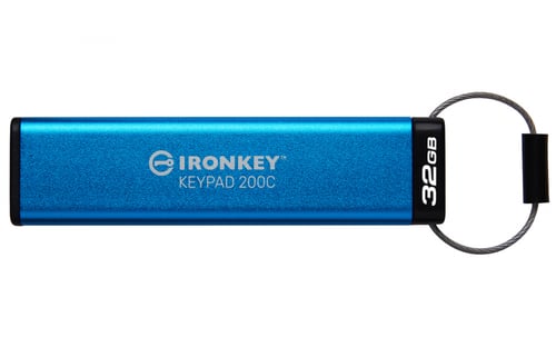 Memoria USB-C 32GB Kingston IKKP200C/32GB Ironkey Keypad 200C, USB Tipo C/IP68/Color Azul