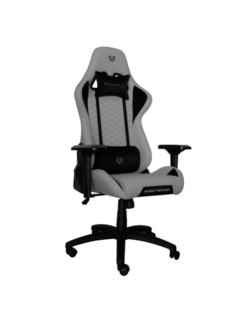 Silla gamer Balam Rush Thunder Rush 2 BR-932844, color gris-negro, con capacidad de carga hasta 150 kg, tapizada en tela, reposabrazos 4D y con inclinación ajustable de 90° a 180°.