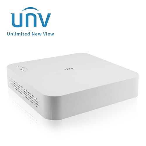 NVR 4 Canales/ 4 POE UNV NVR301-04LS3-P4 8MP/ Capacidad 1 Disco Duro Hasta 6TB Total/ 1 Salida HDMI 4K y 1 Salida VGA Simultaneas/ POE 300MTS/ 64 MBPS/ Ultra265/ Analiticas/ VCA Search