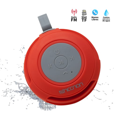 Bocina Portatil Inalambrica Necnon Bluetooth NB04WPRORED/ 300MAH/ Roja/ Radio FM/TF Card/ Resiste Salpicaduras