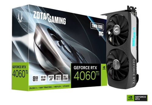Tarjeta de Video Zotac RTX4060 TI OC 8GB Twin Edge/ PCI-E 4.0/ HDMI/ 3XDP 1.4A/ 2 X Fan, ZT-D40610H-10M