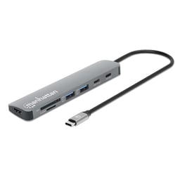 Hub USB-C Manhattan 190442/7 en 1/HDMI 4K/Color Gris