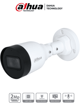 Camara IP Bullet 2MP Dahua DH-IPC-HFW1230S1-A-S5, Lente de 2.8MM/ 102° de Apertura/ Microfono Integrado/ H.265+/ IR de 30 MTS