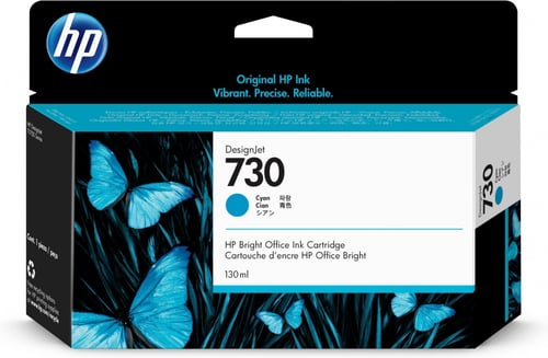 Cartucho de Tinta HP 730 Cyan 130ML, P2V62A