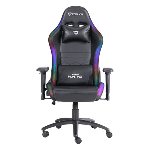 Silla Gamer Ocelot Gaming RGB OSRGB Base y Descansa Brazos Ajustable/ Hasta 150KG/ Incluye Cojin Lumbar y Cervical/ Color Negro