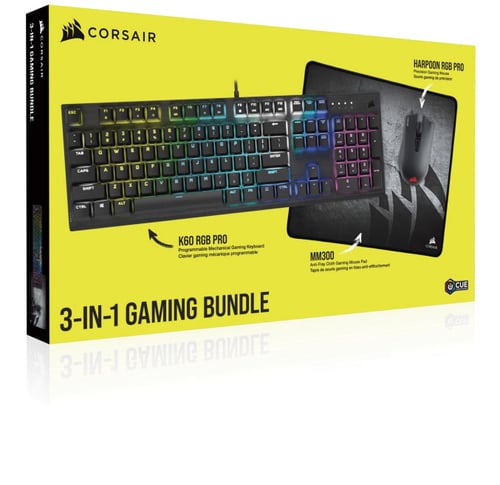 Kit Corsair 3 en 1 Harpoon RGB Pro + Teclado K60 RGB Pro + Tapete Para Mouse MM300, CH-910D519-SP