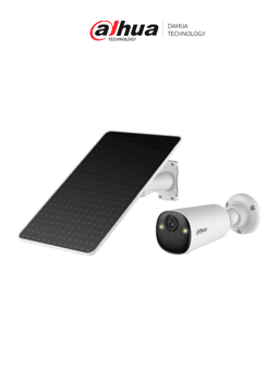 Kit de Camara Bala y Panel Solar Dahua DH-KIT/BF4CP-4G-XL/M0508/4MPX/AOV (ALWAYS-ON VIDEO)/122.5°/Alarma de Luz y Sonido/Audio Bidireccional/Deteccion de Humanos y Vehiculos/Ranura Para Micro SD/IP66