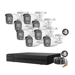 Kit DVR 8 Canales Epcom B8-KIT8-CV/A 1080P/8 Camaras Bala ColorVU Con Microfono Integrado/Fuente de Poder/Accesorios de Instalacion
