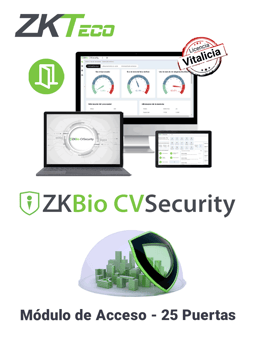 Licencia Vitalicia BioCVSecurity ZKTeco ZKBIOCV-AC-P25 Para 25 Puertas/Hasta 30,000 Usuarios/200 Departamentos/200 Areas