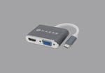 Adaptador USB-C Macho A HDMI + VGA Hembra Naceb NA-0113, HD 120HZ, FHD 30HZ, 4K a 30HZ, Color Gris/ Blanco