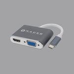 Adaptador USB-C Macho A HDMI + VGA Hembra Naceb NA-0113, HD 120HZ, FHD 30HZ, 4K a 30HZ, Color Gris/ Blanco