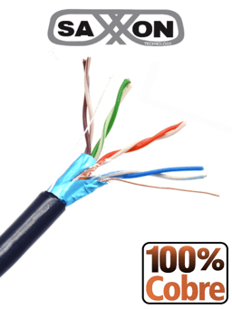 Bobina de Cable FTP CAT5E 100% Cobre Saxxon OFTPCAT5ECOPE150N Blindado, Uso Exterior, Color Negro,150MTS