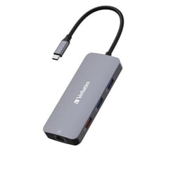 Hub USB-C Verbatim 32152 de 9 Puertos/HDMI/RJ-45/USB 3.2 Gen 1 y Gen 2/Ethernet Gigabit/Gris