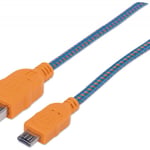 Cable USB V2.0 a - Micro B Alta Velocidad con Recubrimiento Textil 1M Manhattan 394024 Azul/ Naranja
