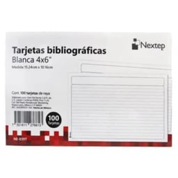 Paquete C / 100 De Tarjetas Bibliograficas Nextep NE-039T, Rayada / 4" X 6"