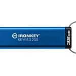 Memoria USB 32GB Kingston IKKP200/32GB Ironkey Keypad 200, USB3.2/IP68/Color Azul