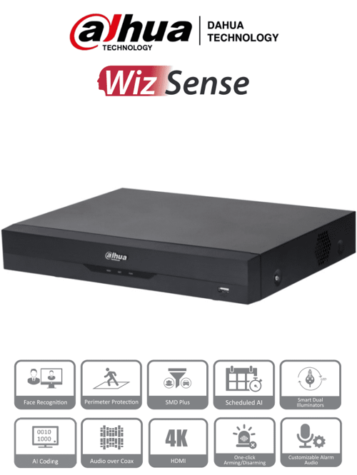 DVR 16 Canales 4K Dahua DH-XVR5116H-4KL-I3 8MP/ Wizsense/ IA/ H.265+/ 16 Canales+ 16 IP/ Hasta 32 CH IP/ 2 Canales de Reconocimiento Facial