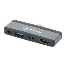 Docking Station USB-C Manhattan 190404 4 en 1/HDMI/USB-A/3.5mm/USB-C PD 100W/Adaptador Portátil/Color Gris