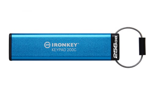 Memoria USB-C 256GB Kingston IKKP200C/256GB Ironkey Keypad 200C, USB Tipo C/IP68/Color Azul