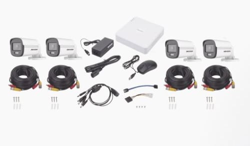Kit Turbohd 1080P Hikvision HK1080CV DVR 4 Canales/ 4 Camaras Bala ColorVu/ Fuente de Poder/ Accesorios de Instalacion