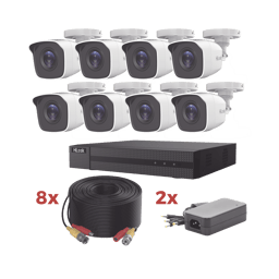 Kit DVR 8 Canales 1080P Hilook TURBOHD HL1080P8B/8 Camaras Bala/8 Cables de 20M/2 Fuentes de 4 Canales/H.265+