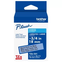 Cinta Laminada BROTHER TZE541G 18MM X 8M ESTÁNDAR TEXTO NEGRO SOBRE CINTA AZUL
