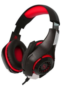 Diadema Audifono Flexible Con Microfono Necnon, Alambrico 3.5MM Color Negro-Rojo, NCAGVI02SI