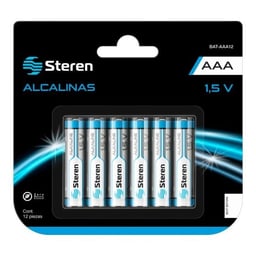 Bateria Alcalina Steren BAT-AAA12 "AAA" 12 Piezas, 1.5 V