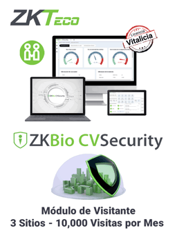 Licencia de Control de Acceso ZKTeco ZKBIOCV-VIS-P3-1W/Para Gestion de Visitas en BioCVSecurity/10000 Visitas por Mes/3 Sitios de Registro/Vitalicia