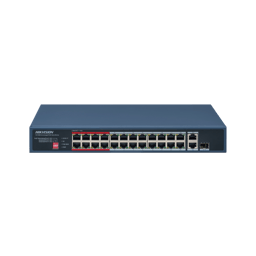 Switch POE+ Hikvision DS-3E0326P-E/M(C) 24 Puertos 10/100 MBPS POE+/2 Puertos 1000 MBPS Uplink/1 Puerto SFP Uplink/No Administrable/Hasta 300M/230W