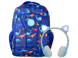 Mochila Para Laptop 15.6" Perfect Choice PC-911906 Brooklyn Dinosaurio/Con Audífonos Catto/Bluetooth/USB/3.5mm/Azul
