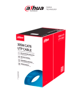 Bobina de Cable UTP CAT 6 Dahua DH-PFM920I-6UN-C-BLUE 100% Cobre/Uso Interior/Ideal para Redes y Video/Certificado CPR ECA/Estándares Q/DXJ 067-2019/EN50575-2014/Cumple con IEC 60332-1-2/305M/Azul
