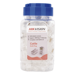 100 Piezas Plug RJ45 Cat5e HIKVISION DS-1M5EUA-30U/Chapado en Oro a 30 Micras/Sin Blindaje/Norma TIA-568B/Transparente