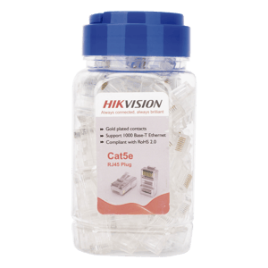 100 Piezas Plug RJ45 Cat5e HIKVISION DS-1M5EUA-30U/Chapado en Oro a 30 Micras/Sin Blindaje/Norma TIA-568B/Transparente
