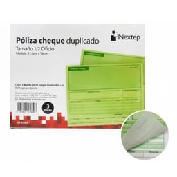 Paquete De 3 Blocks De Poliza Cheque Nextep NE-038H De 1/2 Oficio / 25 Juegos Duplicados C / U