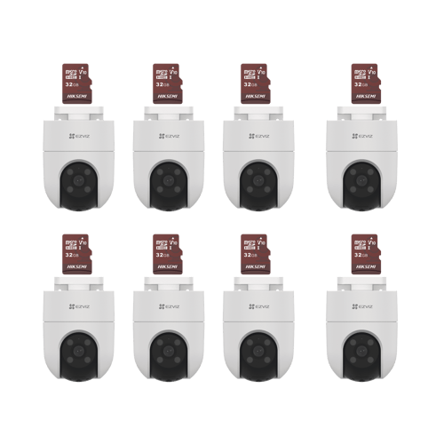 KIT de Camaras WIFI Ezviz CS-H8C/KM8, Incluye 8 Piezas CS-H8C y 8 Piezas HS-TF-E1/ 32G/ Audio de Dos Vias/ Deteccion de Movimiento/ Luz Blanca/ Sirena/ Exterior Proteccion